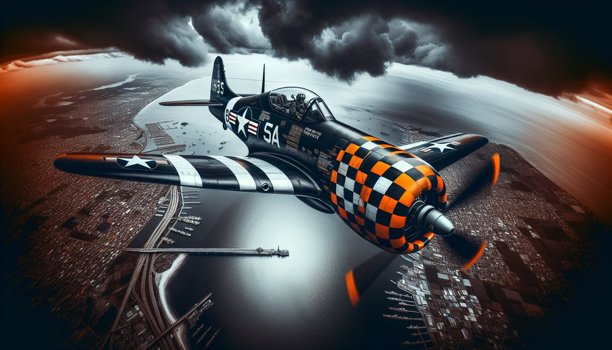 Vintage airplane wallpaper design file showing detailed military aircraft with dramatic sky background