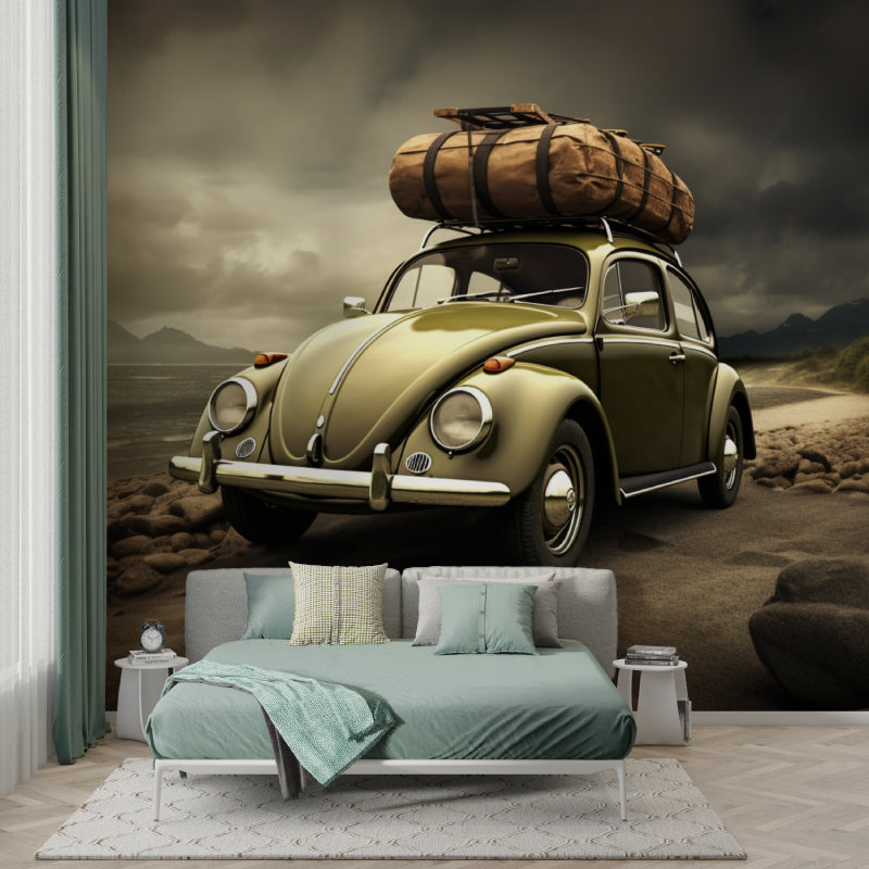 Classic Car Mural bringing warmth to modern bedroom interior