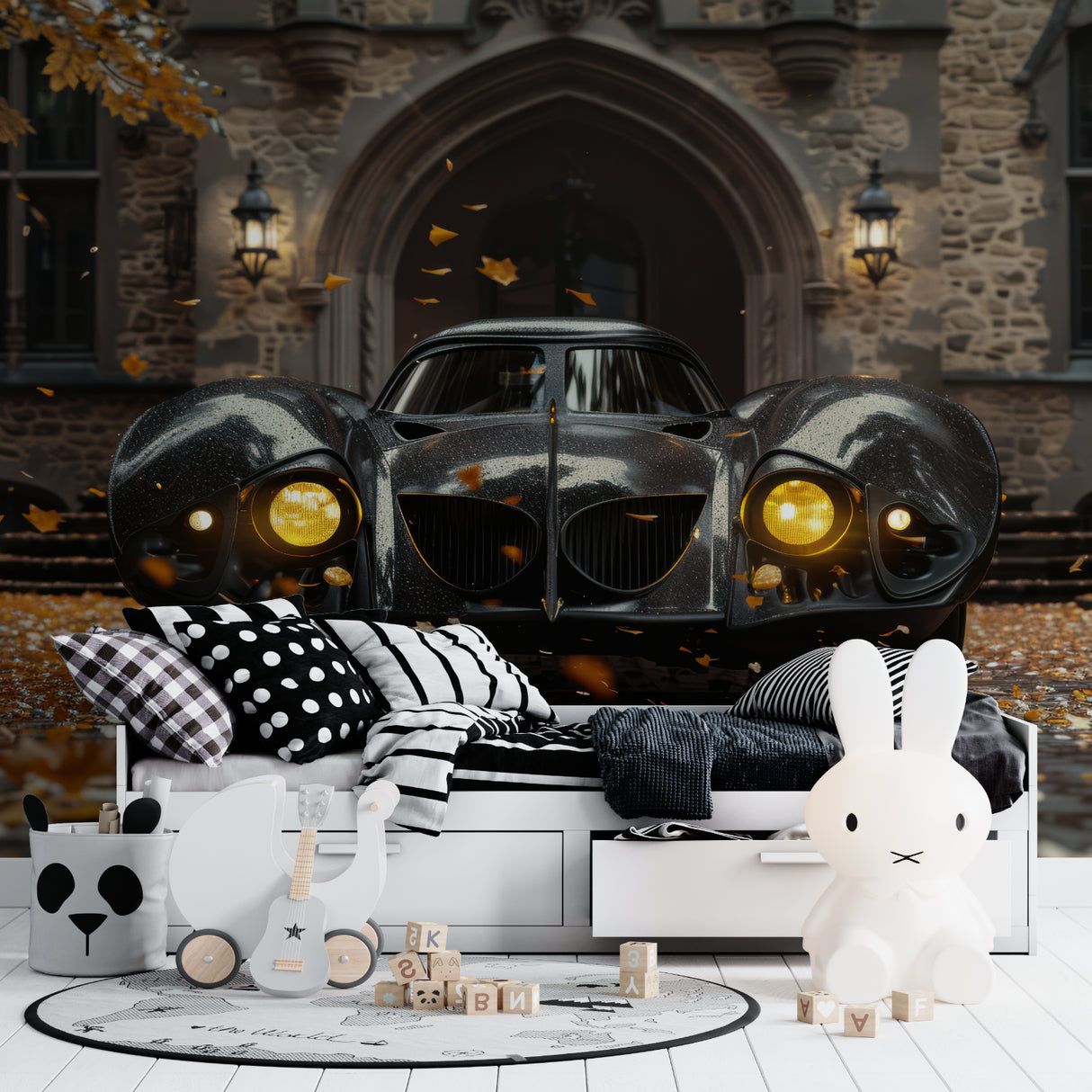 Classic car mural bringing elegance to an executive office space