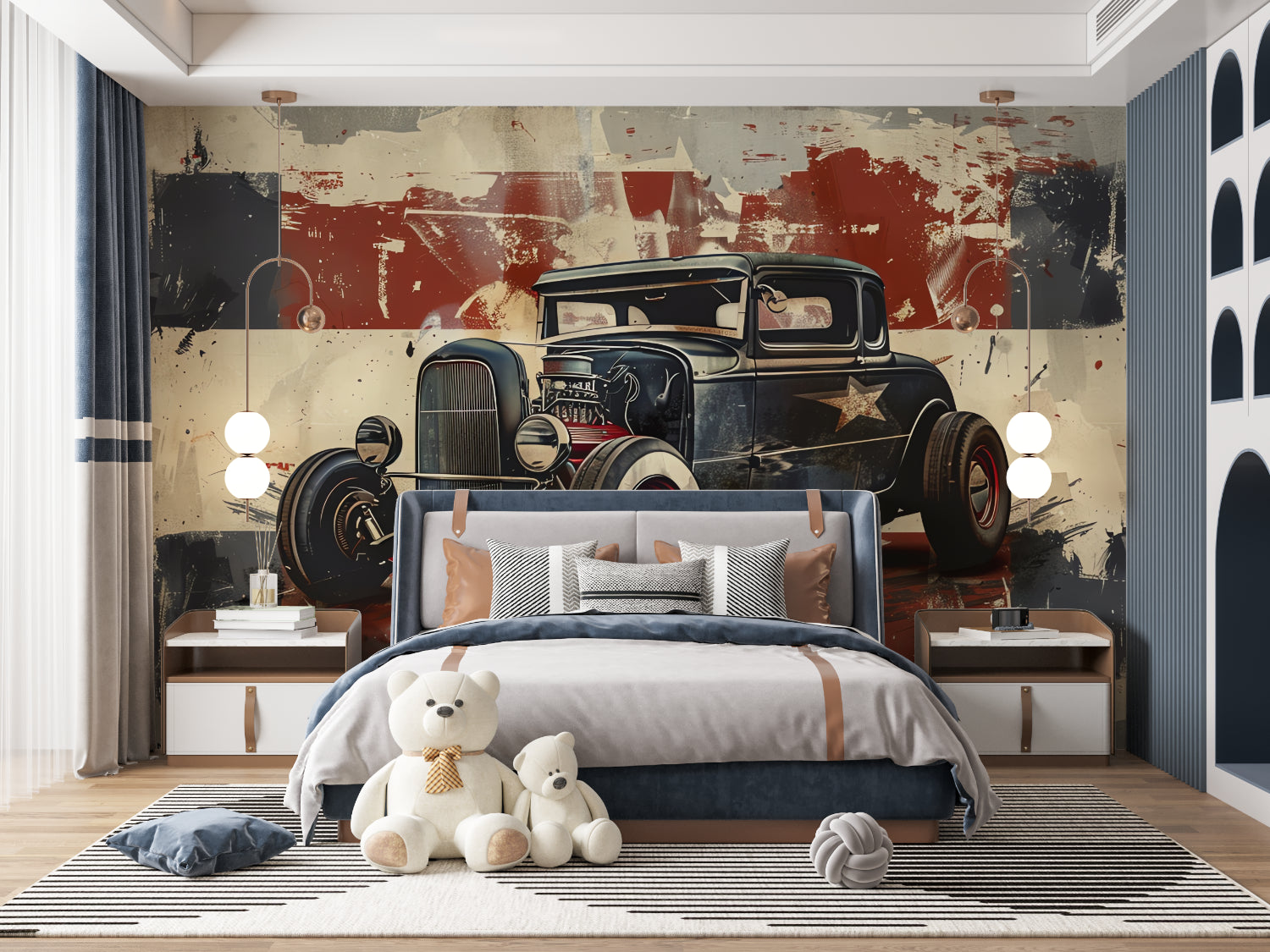Hot rod street art mural adding character to man cave design