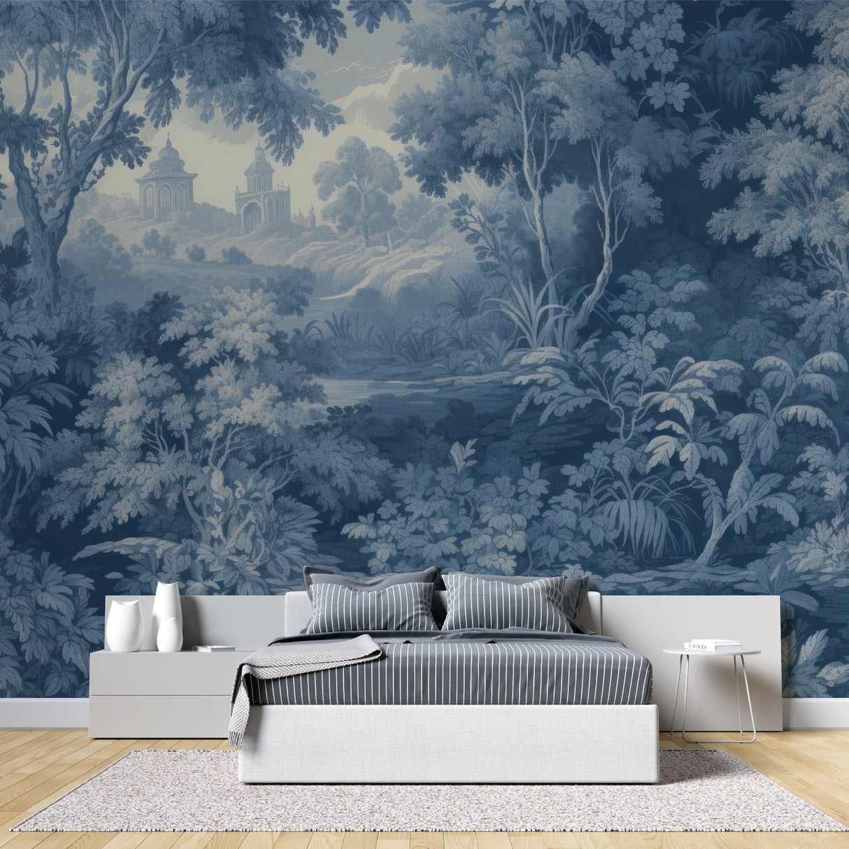 Vintage scenic wallpaper making a statement in a home office