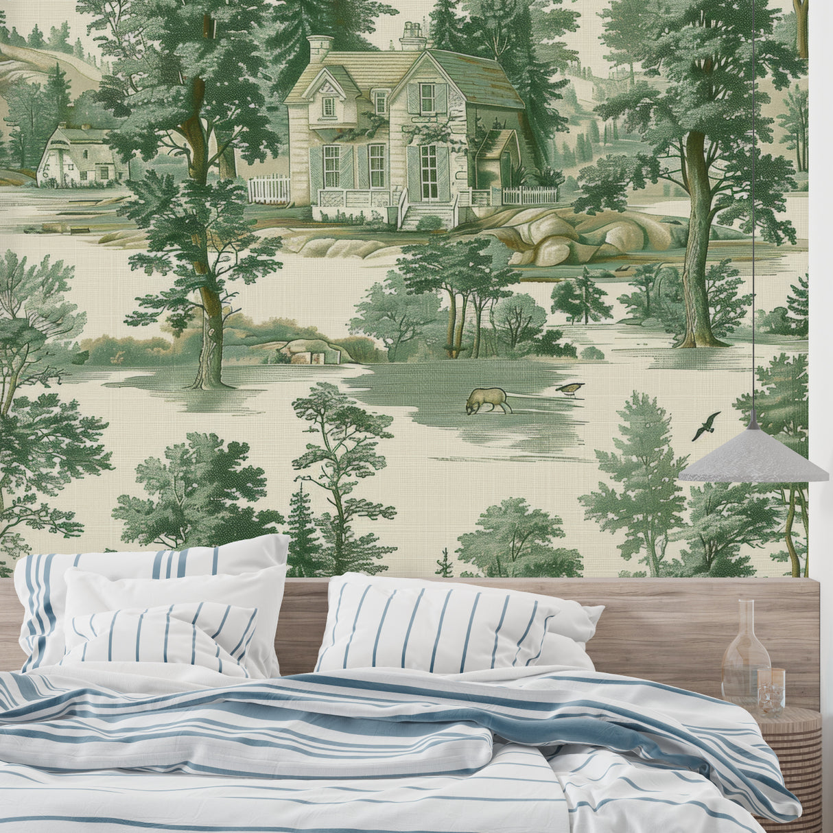 Green Countryside Estate Mural in an elegant dining room setting