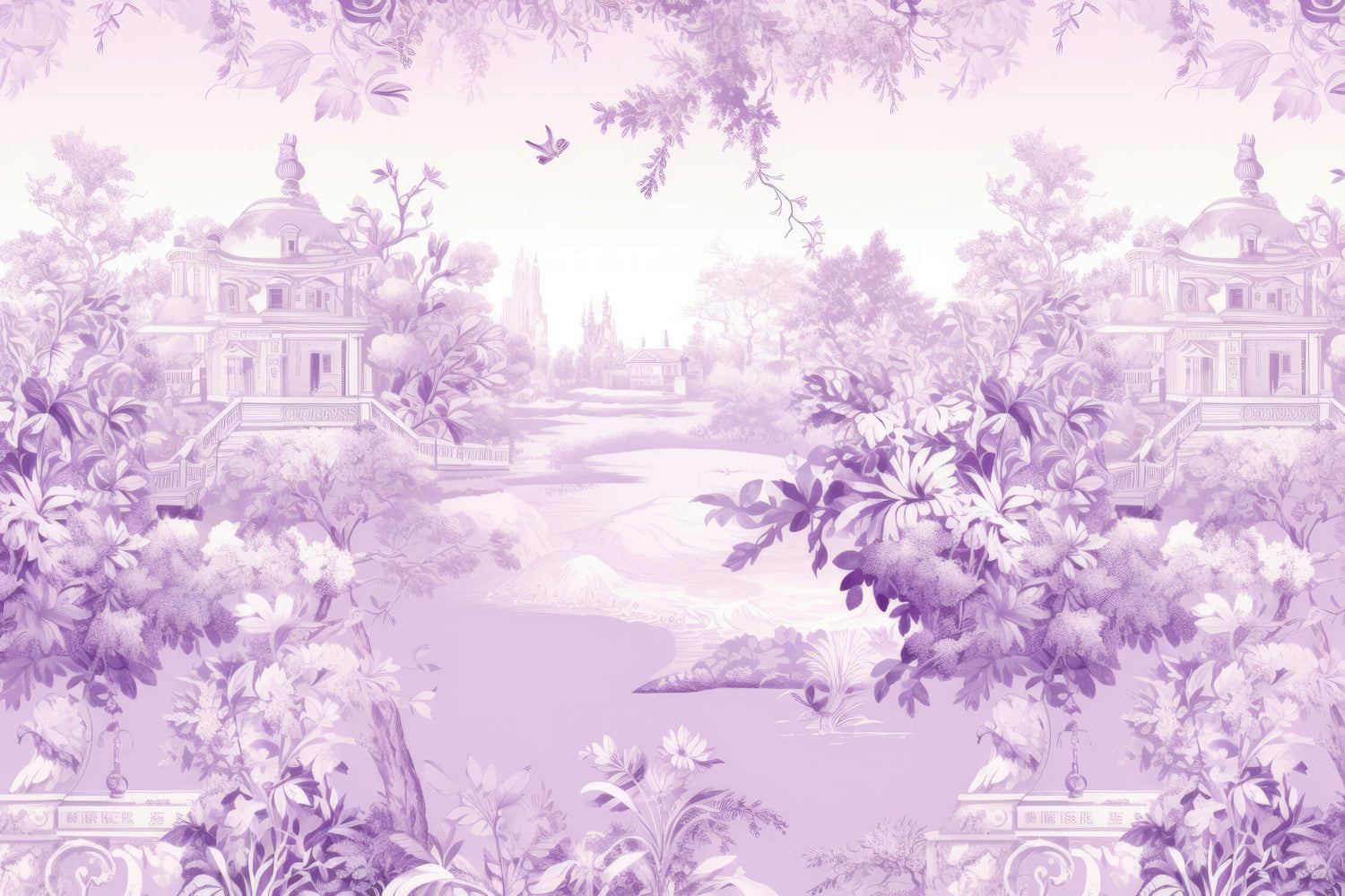Purple garden paradise wallpaper design file showing intricate floral and architectural details