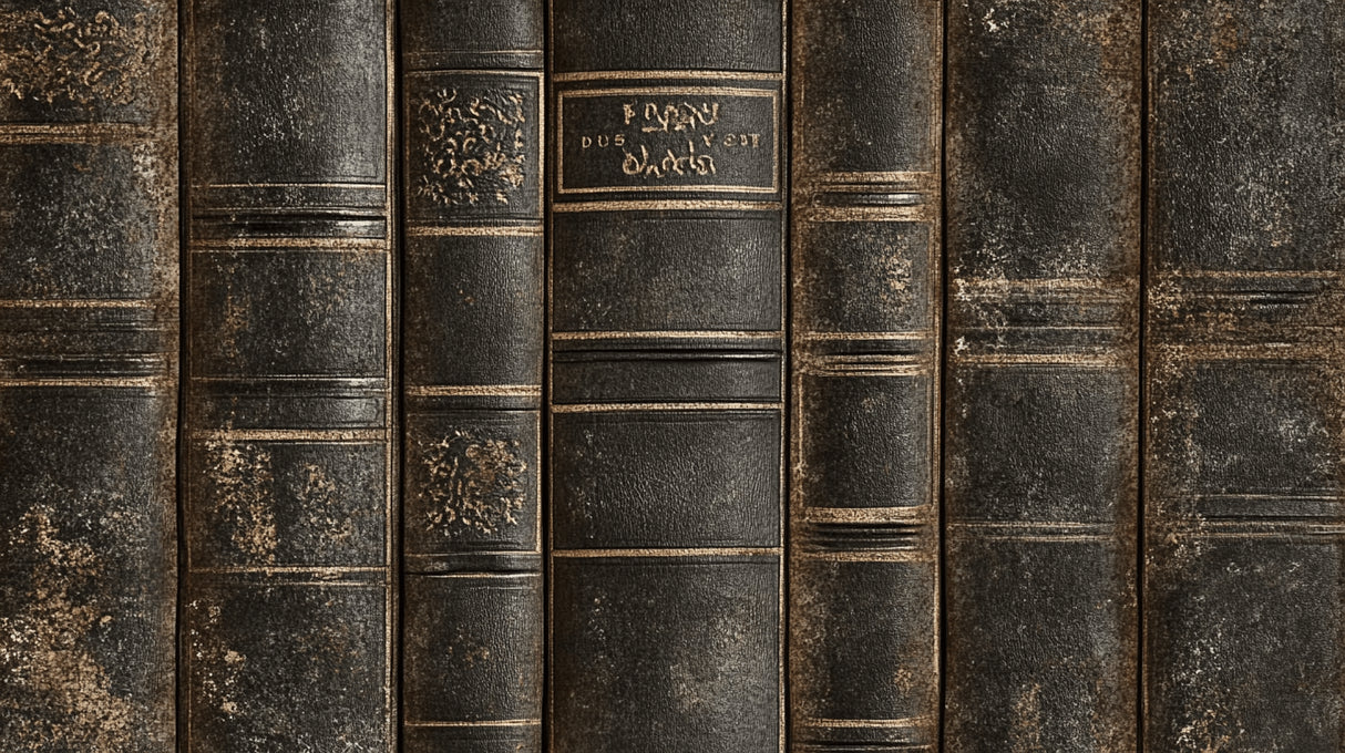 Detailed design file showing intricate vintage book spines and golden accents pattern