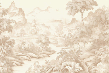 Beige Toile de Jouy pastoral landscape design file showing intricate pattern details