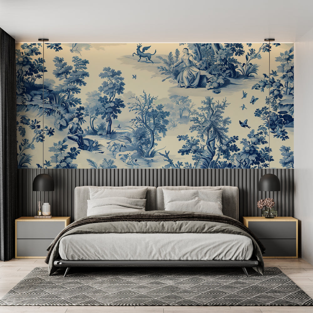 Classic Toile wallpaper adding charm to hallway space