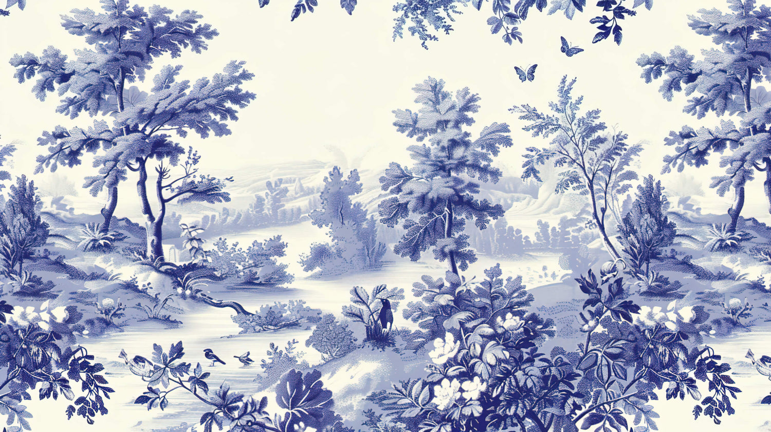 Blue Toile de Jouy landscape design file showing intricate pattern details