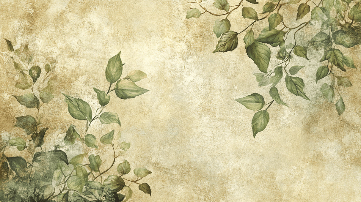 Detailed design file of vintage green foliage pattern on beige background