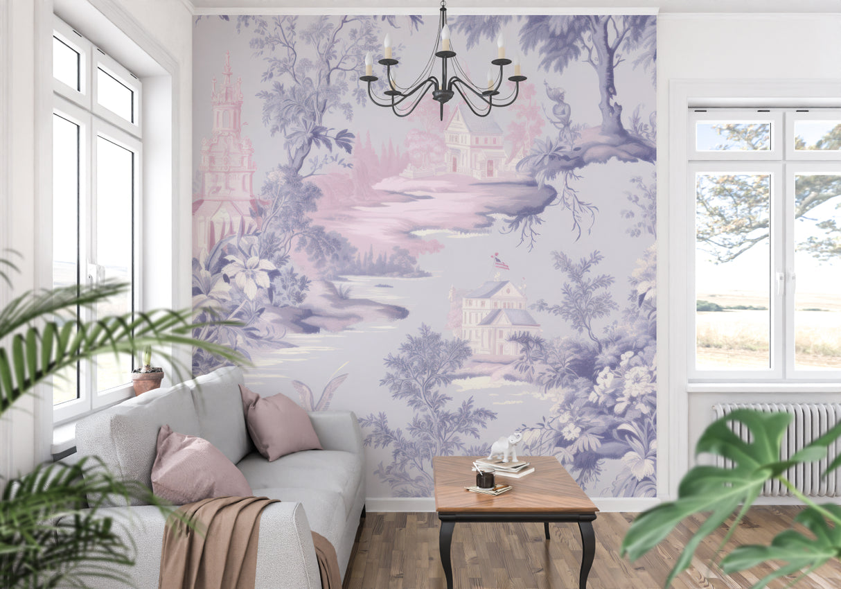 Pastoral Toile Wallpaper bringing French charm to living room