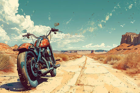 Route 66 motorcycle desert scene wallpaper design file showing full pattern and colors