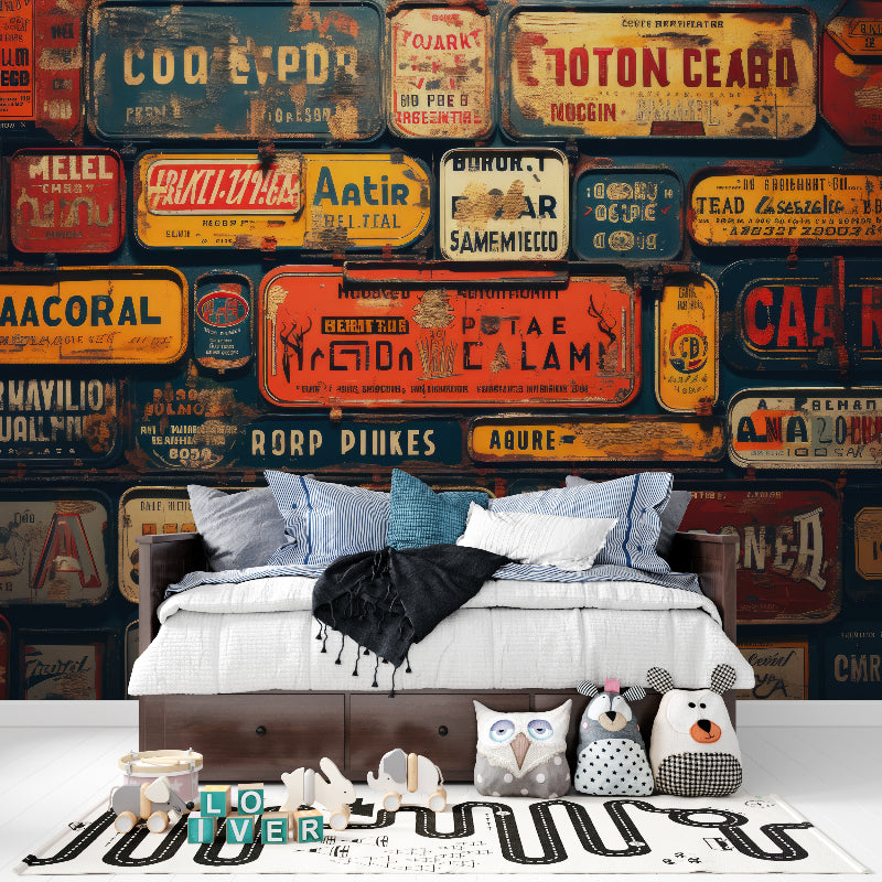 License plate wallpaper bringing retro charm to home office space