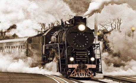 Black steam locomotive design file showing detailed fog effects and mechanical elements