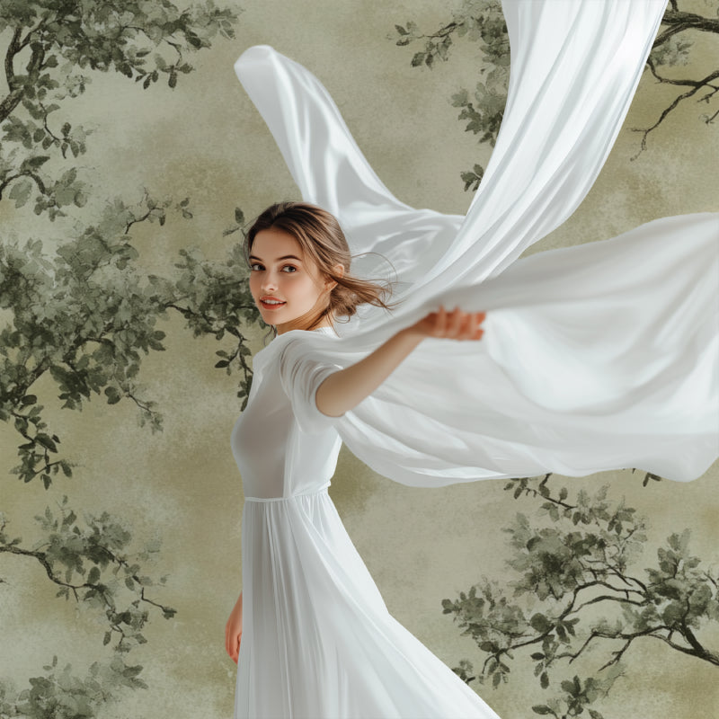 Green foliage wall mural bringing nature indoors in a cozy dining room setting