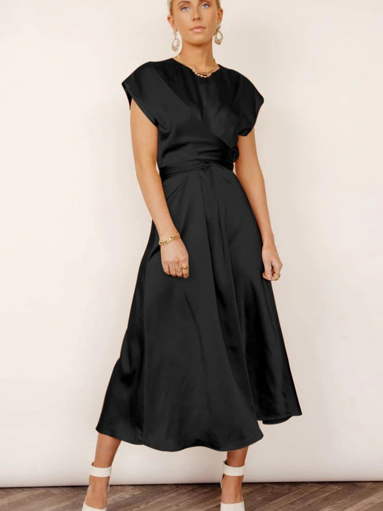 Satin Midi Dress Elegant Layered Sleeve Design - Product detail 12