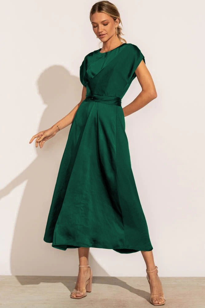 Satin Midi Dress Elegant Layered Sleeve Design - Product detail 8