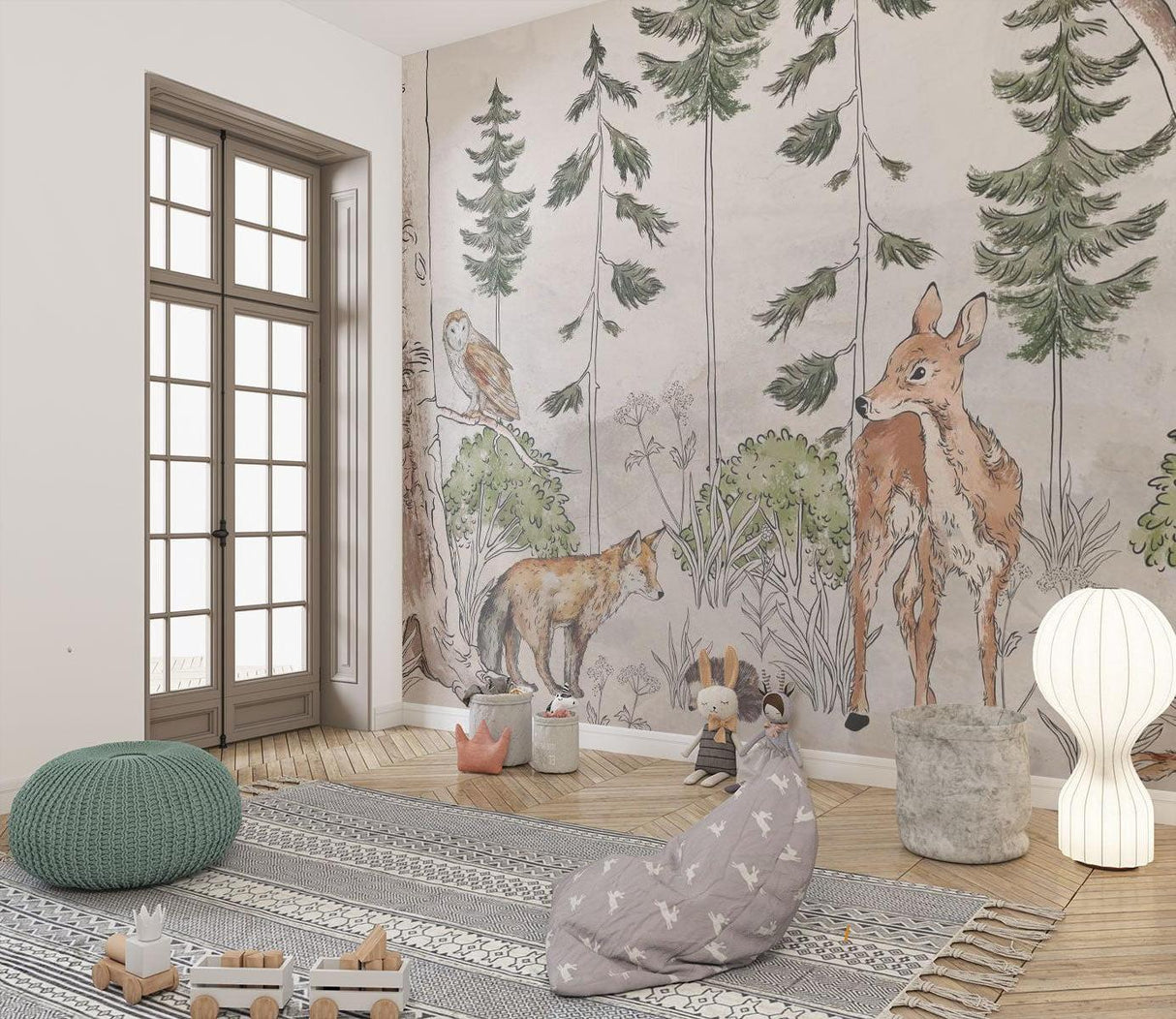 Forest Animals Mural Wallpaper | Watercolor Woodland Scene