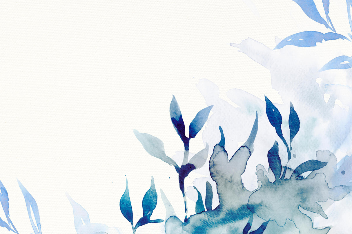 Design file showing detailed blue watercolor floral pattern and texture