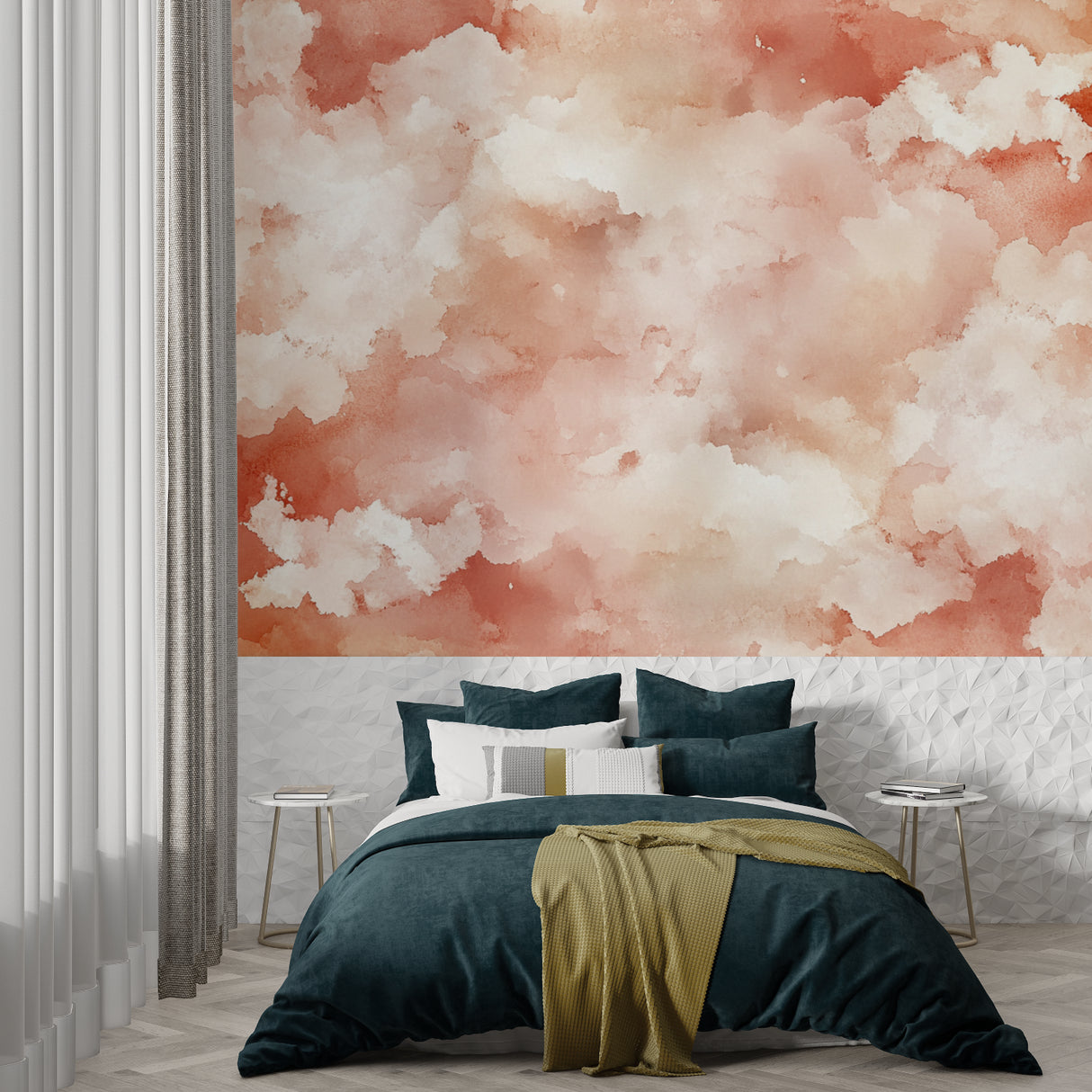 Flowing cloud wallpaper design making statement in home office