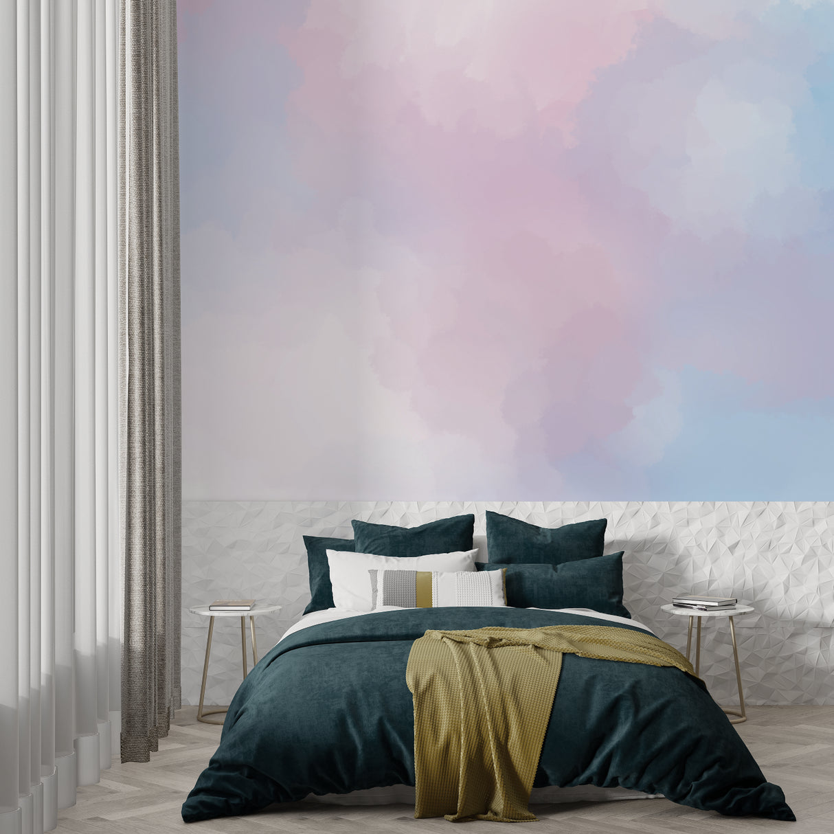 Abstract gradient wallpaper creating serene atmosphere in meditation room