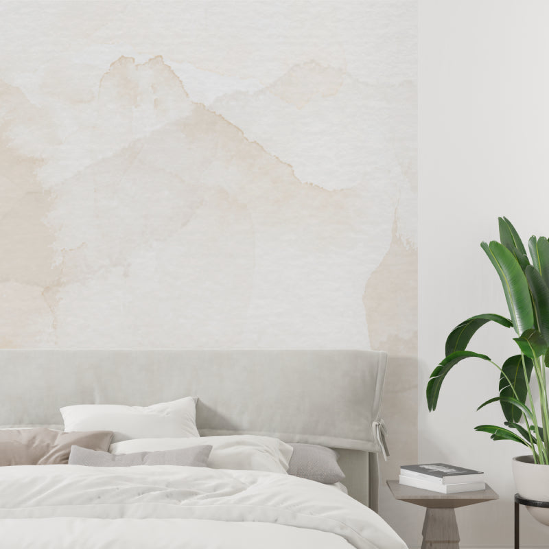 Modern watercolor wallpaper installation in minimalist entryway