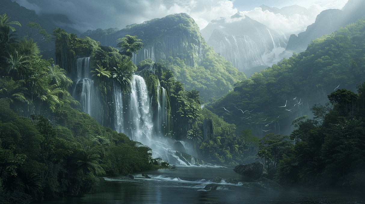 Waterfall and mountain landscape design file showing intricate details and full pattern