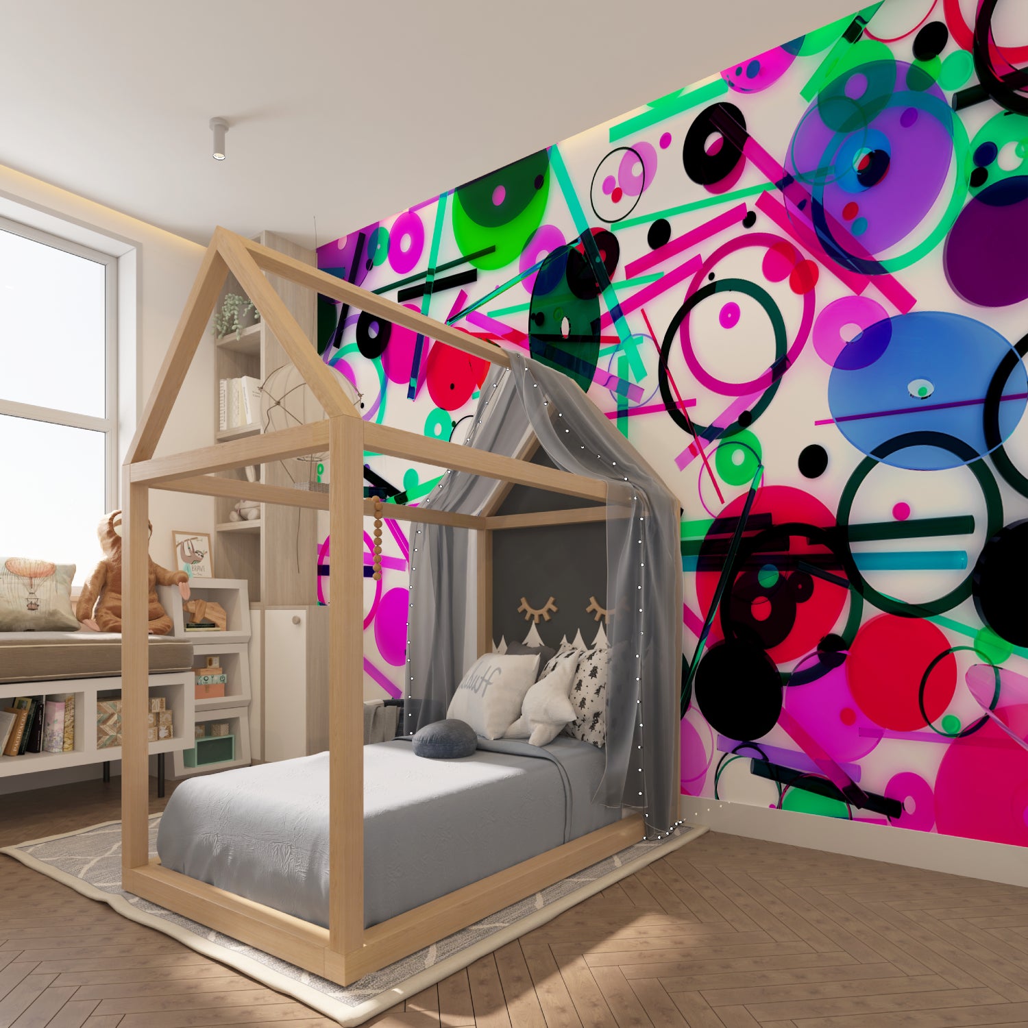 Western theme wall mural bringing warmth to a home office space