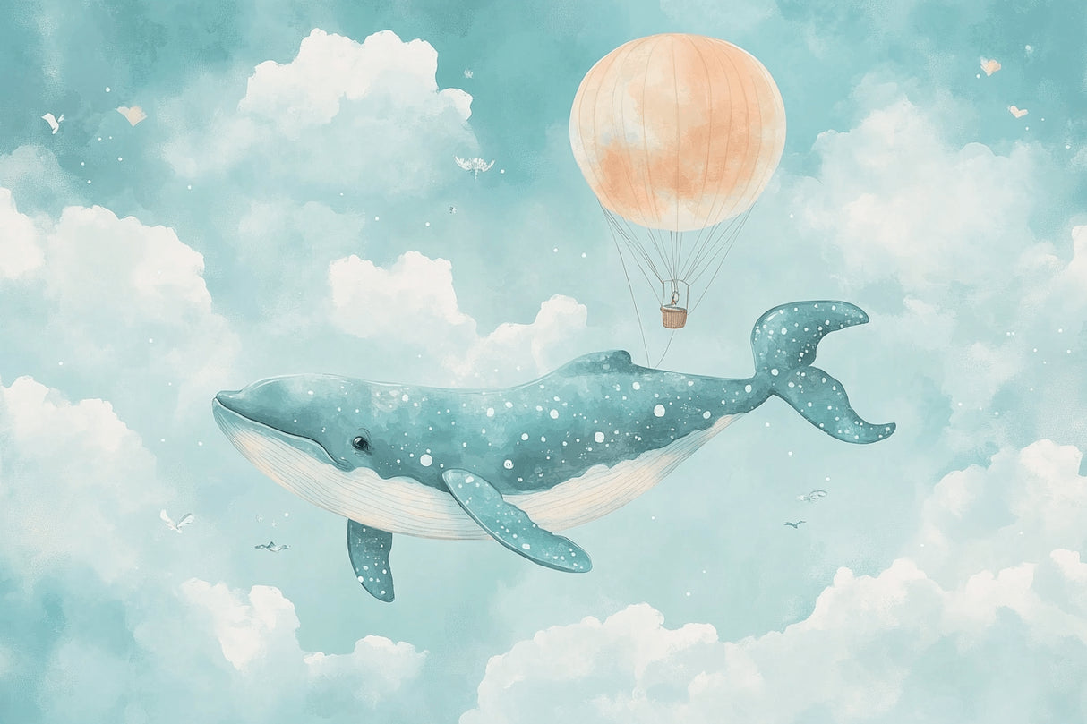 Whale and hot air balloon design file showing intricate watercolor details and sparkle elements