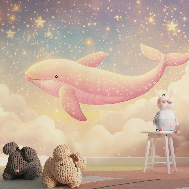 Marine animal wallpaper creating dreamy atmosphere in girl's bedroom