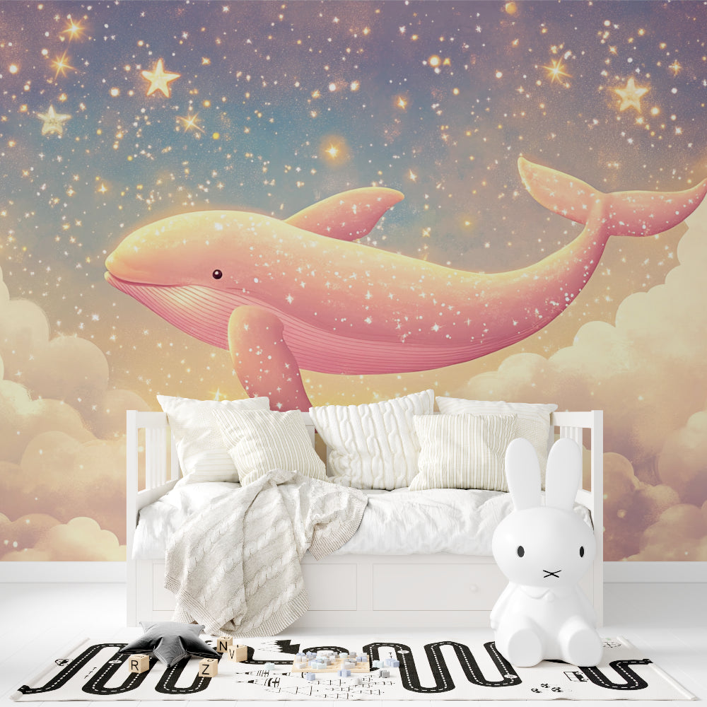 Whale wall mural bringing magic to playroom with natural daylight