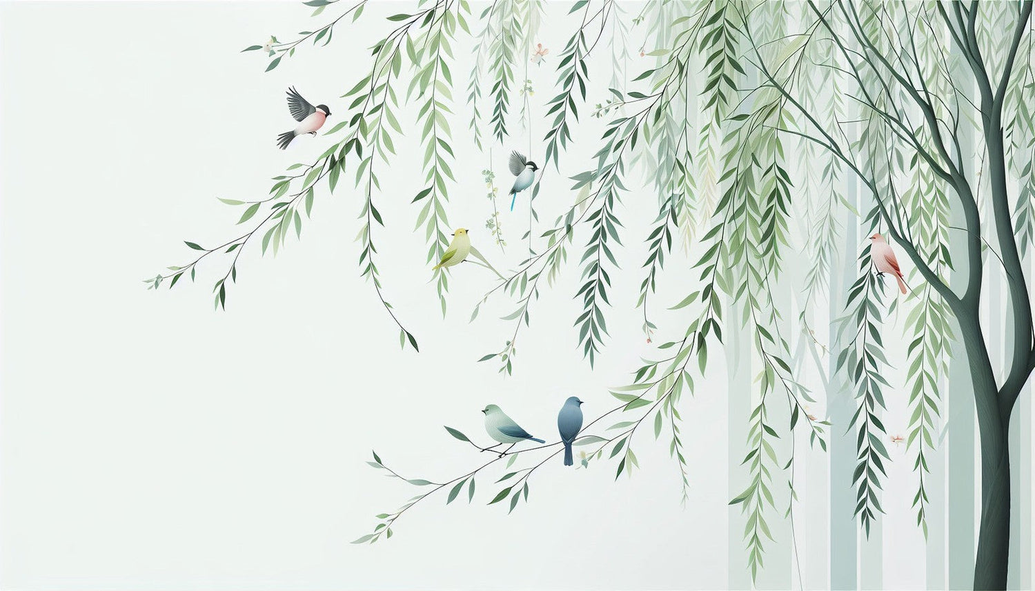 Willow tree wallpaper design file showing detailed branches and birds pattern