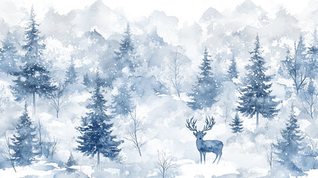 Winter forest and deer design file showing detailed pine trees and gentle snowfall pattern