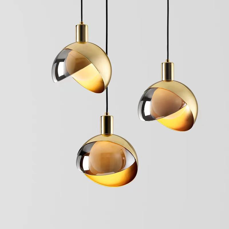 Modern Gold Pendant Light Smoke Glass Sphere Design - Product showcase