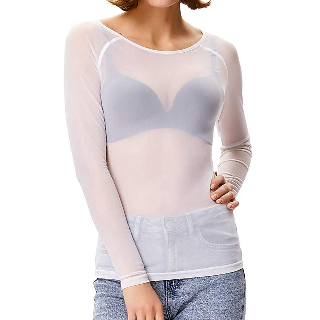 Sheer Mesh Top Long Sleeve Transparent Design - Product detail 6