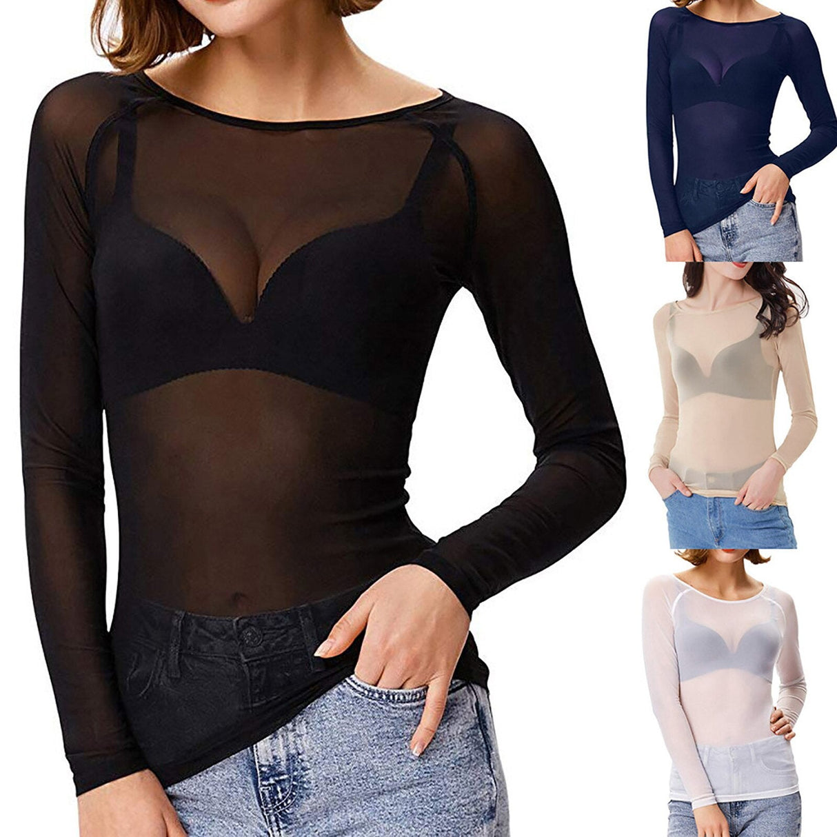 Sheer Mesh Top Long Sleeve Transparent Design - Product detail 4