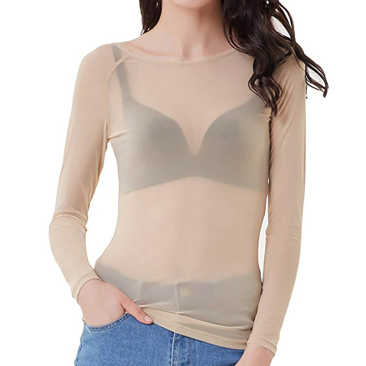Sheer Mesh Top Long Sleeve Transparent Design - Product example