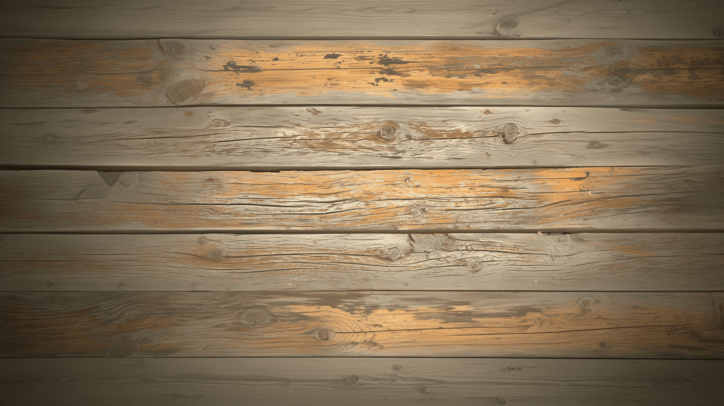 Weathered wood wall mural creating cozy atmosphere in dining room with natural lighting