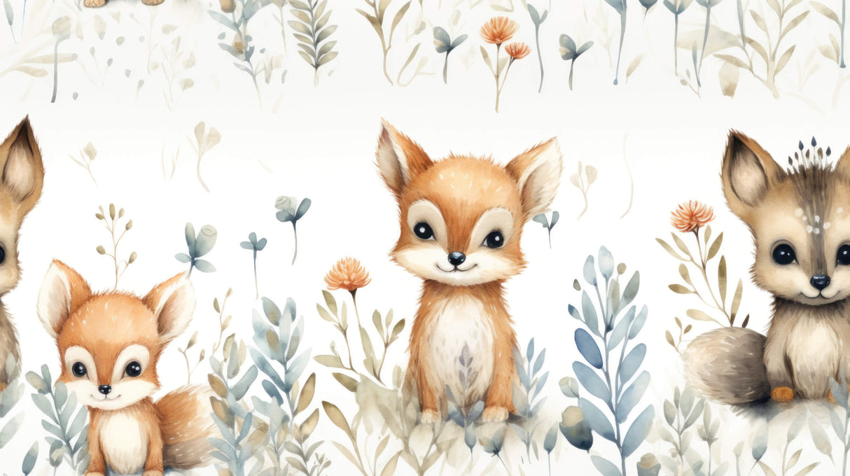 Design file showing detailed watercolor fox and floral pattern in full scale