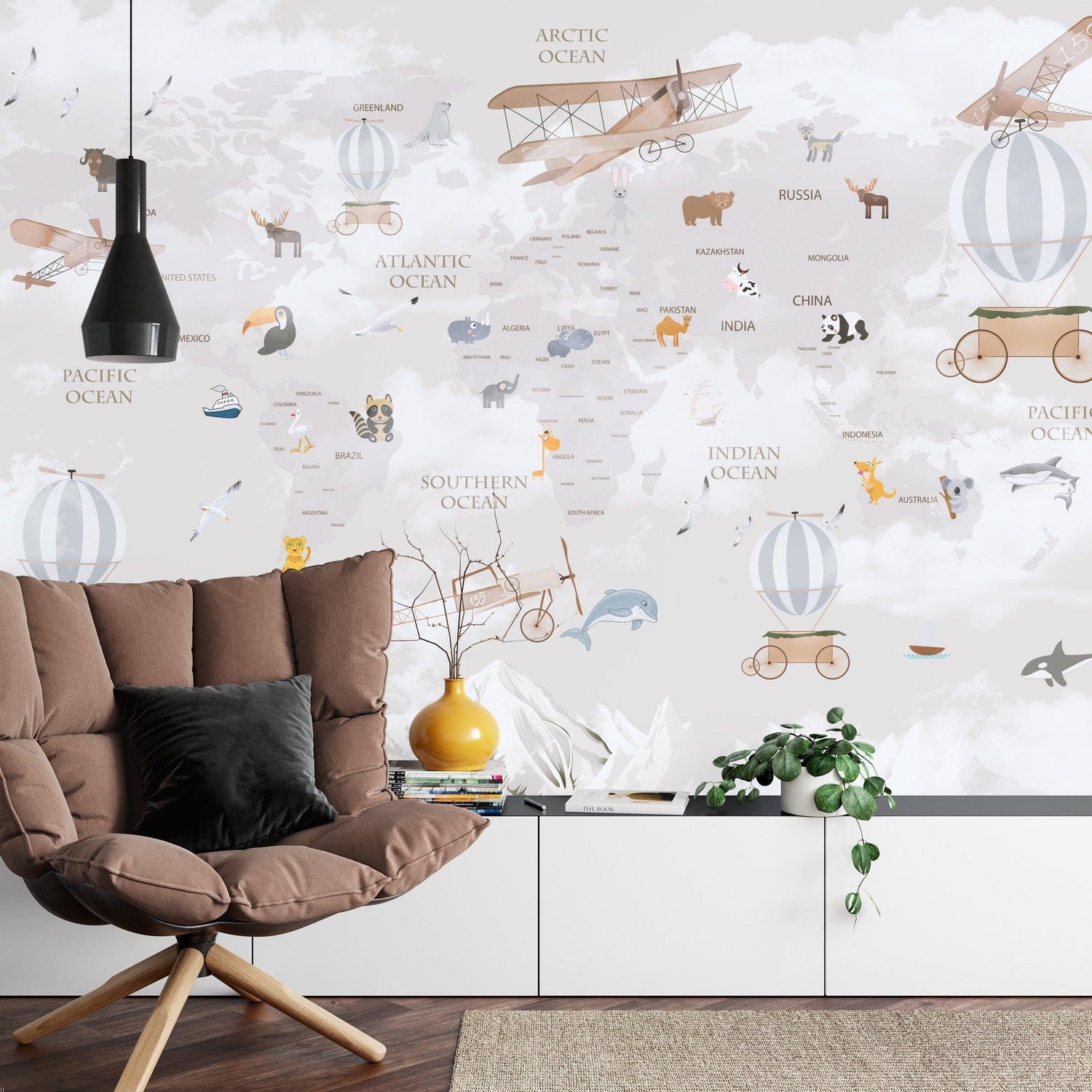 Educational Map Wallpaper in school room showing learning potential
