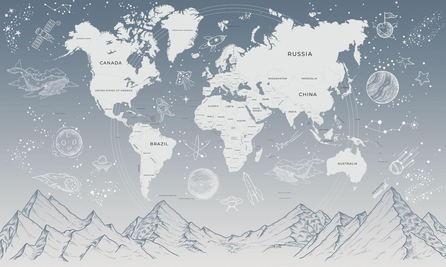 World map constellation design file showing detailed pattern and space elements