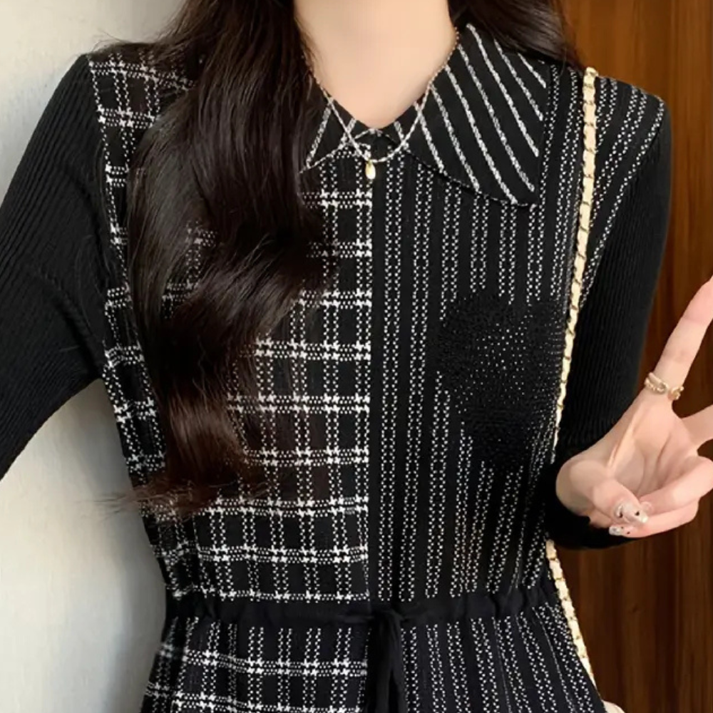 Classic Checkered Midi Dress Dual Pattern Design - Product detail 4