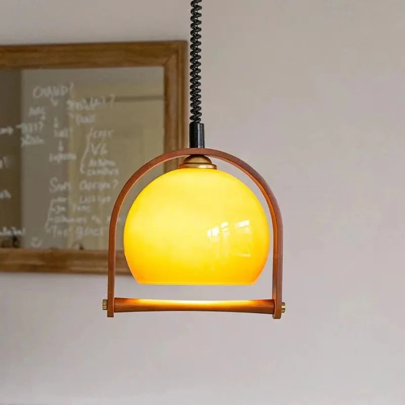 Bauhaus Pendant Light Glass Dome Wood Frame Design - Product detail 4