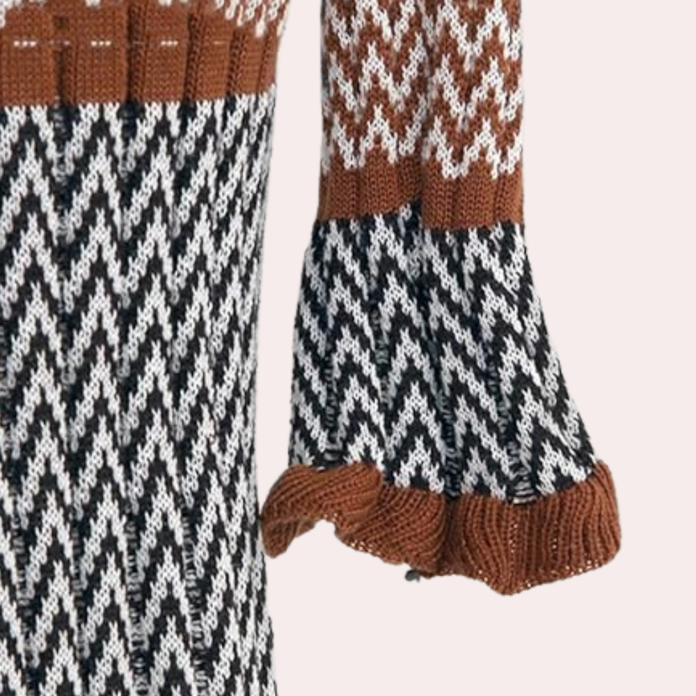 Striped Knit Maxi Dress Wool Blend Turtleneck Design - Product detail 5