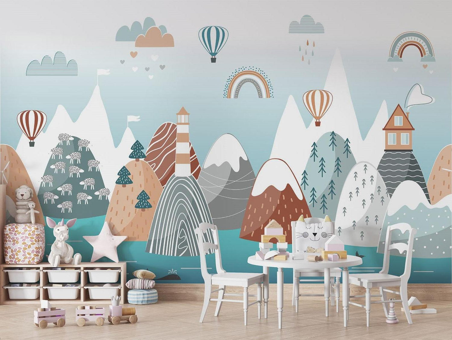 Mountain Mural Wallpaper | Scandinavian Kids Adventure Scene