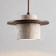 Modern Travertine Pendant Light  Natural Wood Accent Shade - Product detail 5
