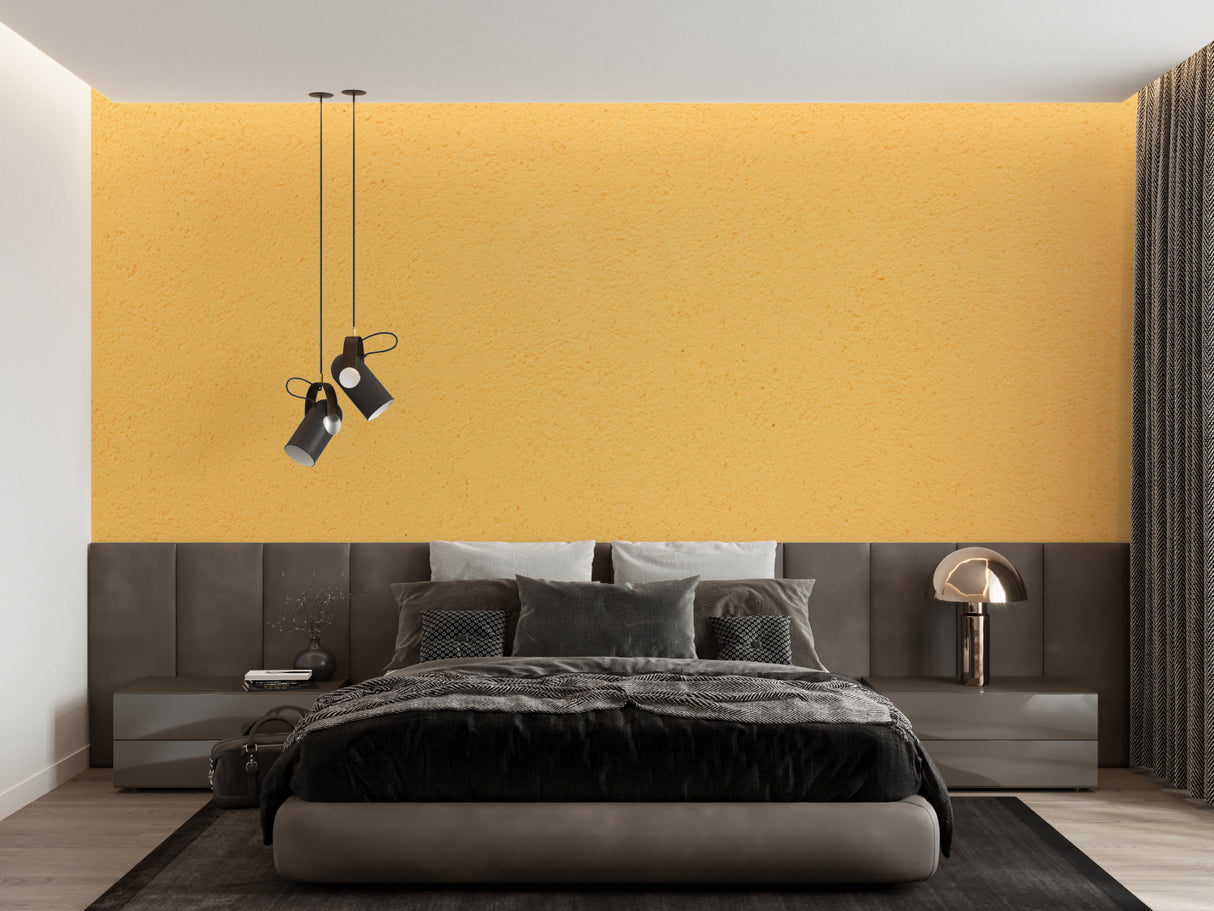 Sunshine yellow wallpaper design enhancing a minimalist home office setup