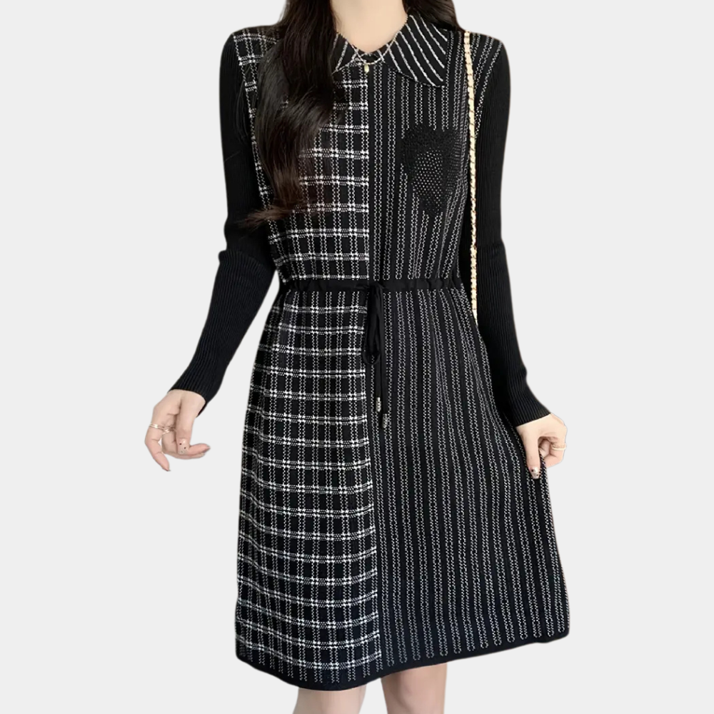 Classic Checkered Midi Dress Dual Pattern Design - Product detail 5