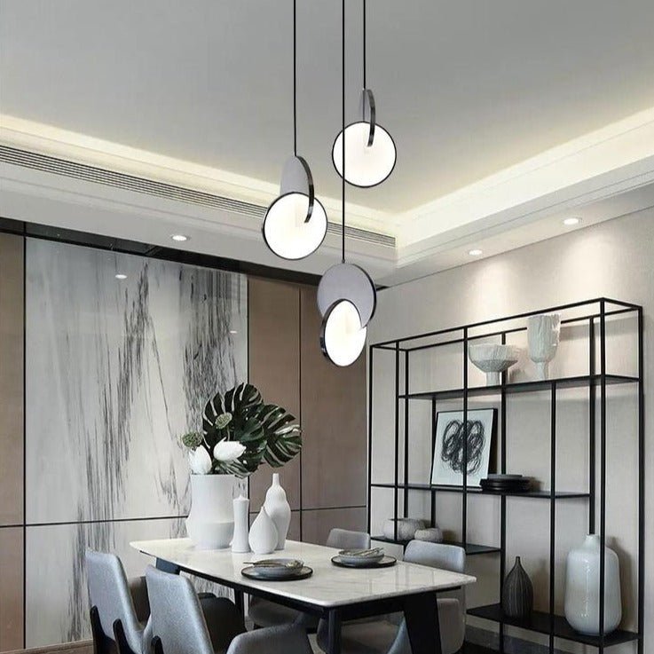 Modern LED Pendant Light Rotating Metal Disc Design - Product example