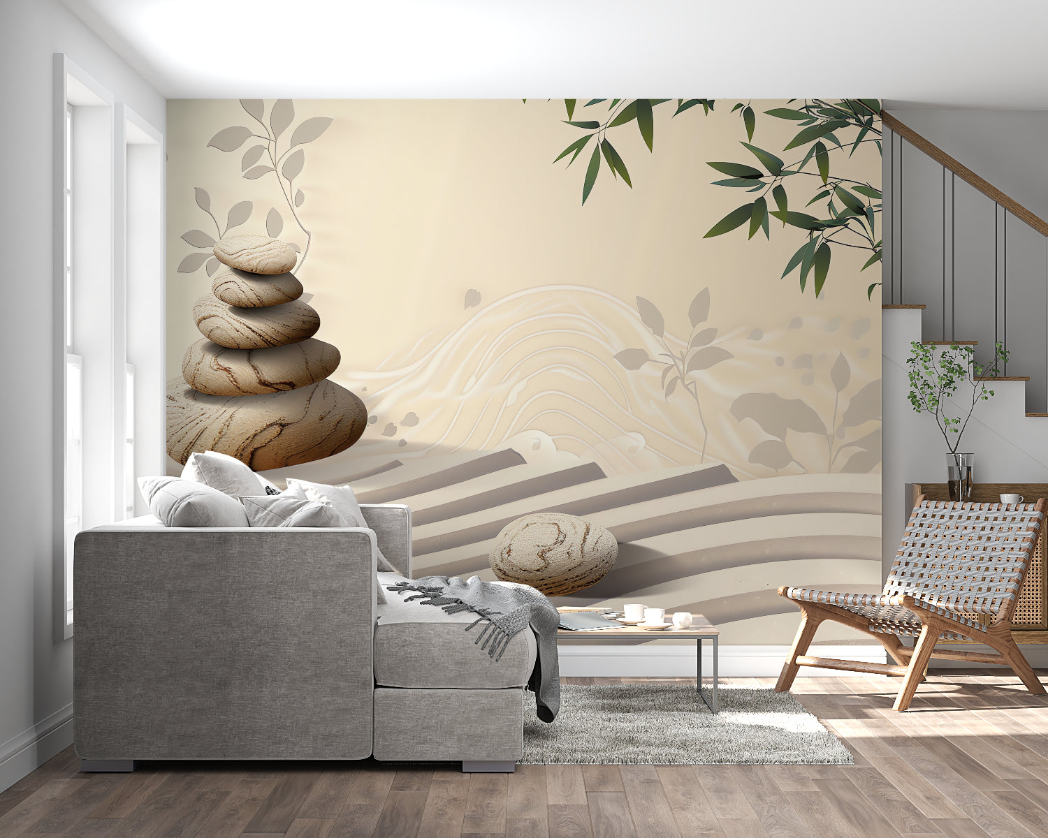 Peaceful zen wallpaper in a master bedroom with natural light