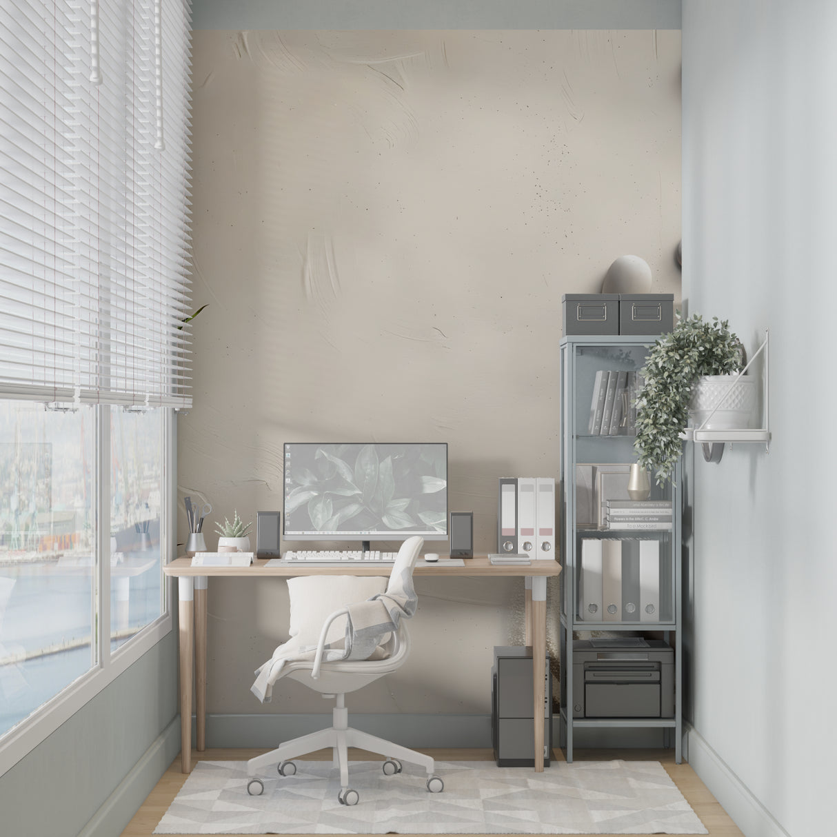 Minimalist zen mural wallpaper in a contemporary meditation room