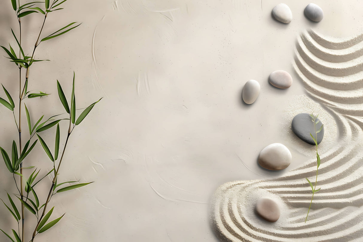 Design file of minimalist zen wallpaper with stone and bamboo pattern